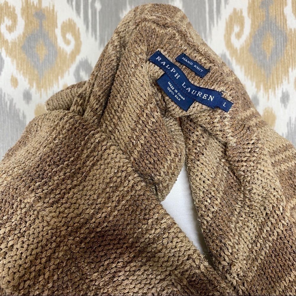 Ralph Lauren Olive Stripe Blanket Stitch Silk Hand Knit Ruffle CardiCoat - Picture 13 of 15